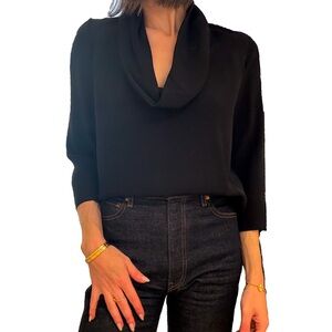 ANN MASHBURN Black Cowl Neck Silk Blouse